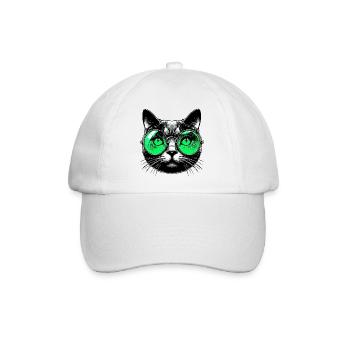 Kater mit Brille - Baseballkappe - Weiß/Weiß - Vorne