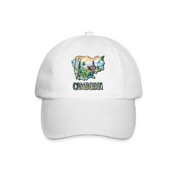 Aquarell Landkarte Kambodscha - Baseballkappe - Weiß/Weiß - Vorne