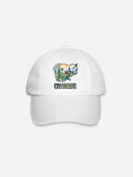 Aquarell Landkarte Kambodscha - Baseballkappe - Weiß/Weiß