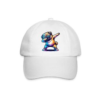 Dabbender Mops mit Sonnenbrille und Turnschuhen - Baseballkappe - Weiß/Weiß - Vorne