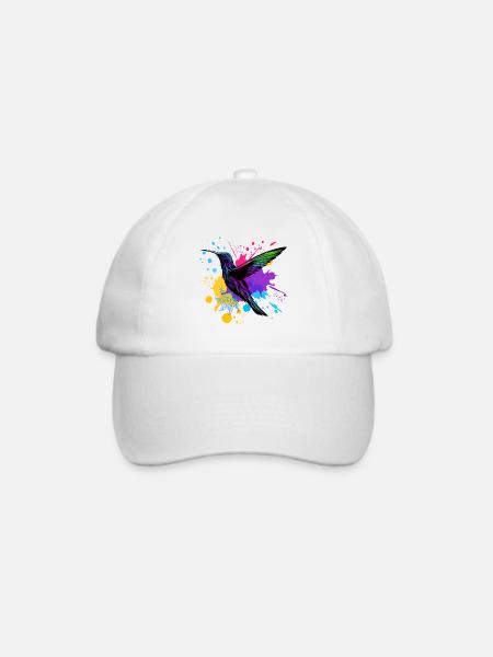 Kolibri Splash Vogel Tier Kunst Aquarell Bunt - Baseballkappe - Weiß/Weiß