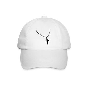 Kette mit Kreuz - Baseballkappe - Weiß/Weiß - Vorne