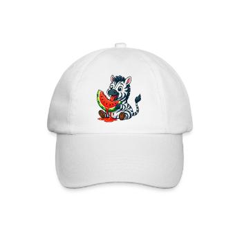 Süßes Zebra mit Wassermelone Sommer Cartoon - Baseballkappe - Weiß/Weiß - Vorne