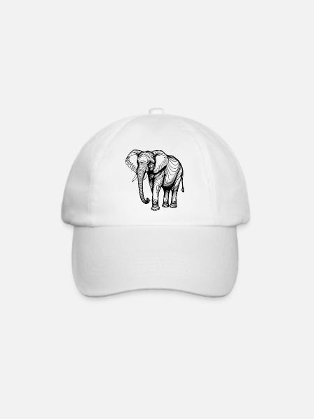 Eleganter Elefant – Line Art Design - Baseballkappe - Weiß/Weiß