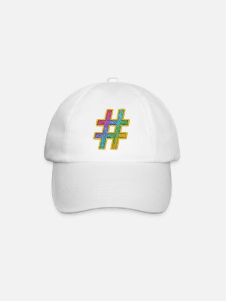 Bunter Glitzer Hashtag Dekor - Baseballkappe - Weiß/Weiß