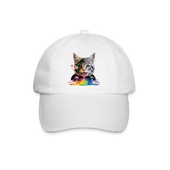 Surreales Katzen-Half-Glitch-Design - Baseballkappe - Weiß/Weiß - Vorne