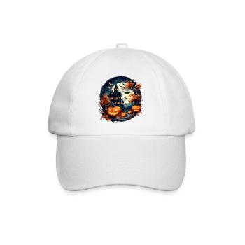 Halloween - Spukhaus & Kürbisse - Baseballkappe - Weiß/Weiß - Vorne