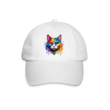 Regenbogenkatze Aquarellportrait - Baseballkappe - Weiß/Weiß - Vorne