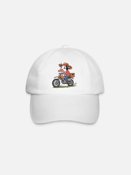 Abenteuerlustige Kuh Auf Motorrad - Baseballkappe - Weiß/Weiß