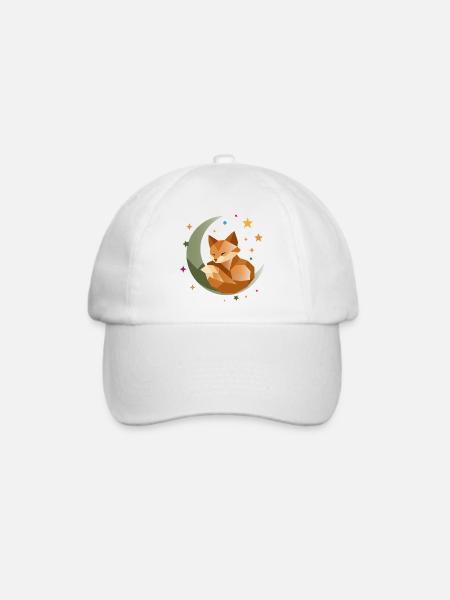 Schlafender Fuchs auf dem Mond – geometrisch  - Baseballkappe - Weiß/Weiß