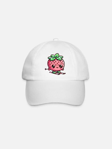 Kawaii Erdbeere Beim Skifahren Winterspaß - Baseballkappe - Weiß/Weiß
