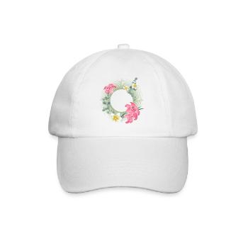 Tropischer Blütenrahmen – florales Naturdesign - Baseballkappe - Weiß/Weiß - Vorne