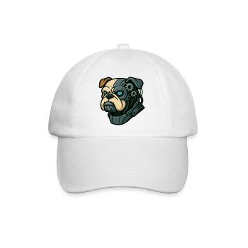 Cyborg-Bulldogge mit Zahnrädern und leuchtendem Auge - Baseballkappe - Weiß/Weiß - Vorne