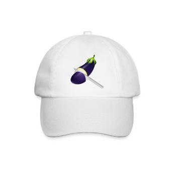 Leuchtende Aubergine mit Küchenmesser - Baseballkappe - Weiß/Weiß - Vorne