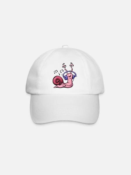 Schnecke hört Musik mit Kopfhörern - Baseballkappe - Weiß/Weiß