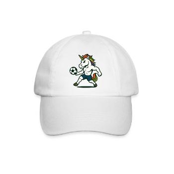 Einhorn-Fußball-Maskottchen bereitet sich auf den Kick vor - Baseballkappe - Weiß/Weiß - Vorne