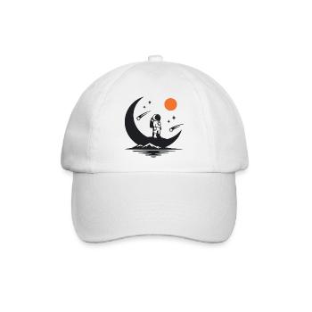 Minimalistischer Astronaut auf der Mondsichel - Baseballkappe - Weiß/Weiß - Vorne