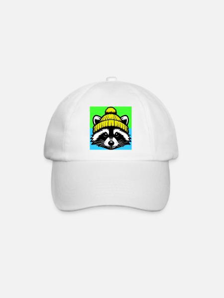 Waschbär mit Wollmütze - Baseballkappe - Weiß/Weiß