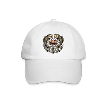Koi und Lotus: Elegantes Ornament - Baseballkappe - Weiß/Weiß - Vorne