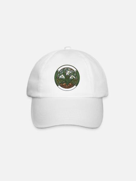 Schneeglöckchen im Art Nouveau Kreis - Baseballkappe - Weiß/Weiß