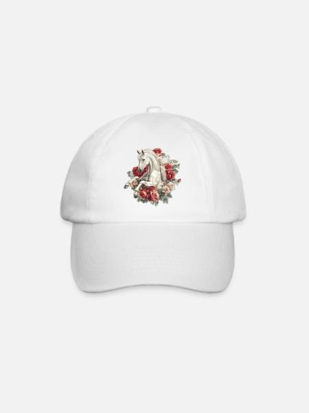 Pferd mit Rosen - Baseballkappe - Weiß/Weiß