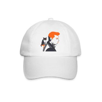 Mann mit Katze - Tusarisa - Baseballkappe - Weiß/Weiß - Vorne