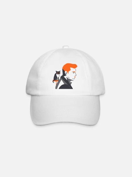 Mann mit Katze - Tusarisa - Baseballkappe - Weiß/Weiß