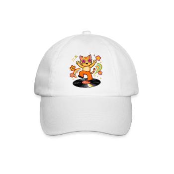 Disco-Katze auf farbigem Vinyl - Baseballkappe - Weiß/Weiß - Vorne
