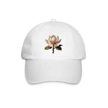 Magnolia Elegante Botanische Illustration - Baseballkappe - Weiß/Weiß - Vorne