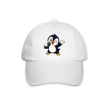 Süßer Pinguin Sänger Karaoke Musiker Lustiger - Baseballkappe - Weiß/Weiß - Vorne