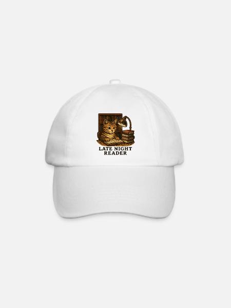 Nachtlektüre: Katze am Lesetisch - Baseballkappe - Weiß/Weiß