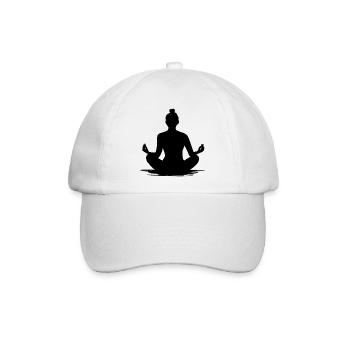Silhouette Meditierende Frau Yoga - Illustration - Baseballkappe - Weiß/Weiß - Vorne
