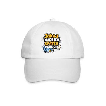 Jaha, Mach Ich Später - Baseballkappe - Weiß/Weiß - Vorne