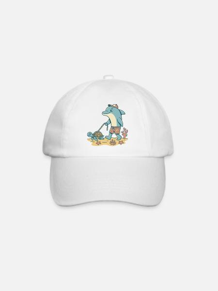 Delfin geht Gassi mit Schildkröte - Baseballkappe - Weiß/Weiß
