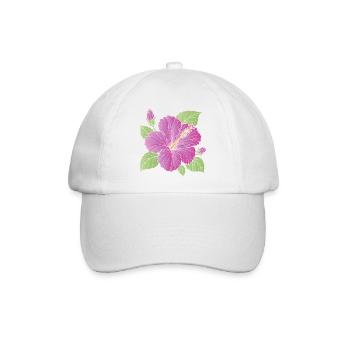 Lila Hibiskusblüte mit Knospen Illustration - Baseballkappe - Weiß/Weiß - Vorne