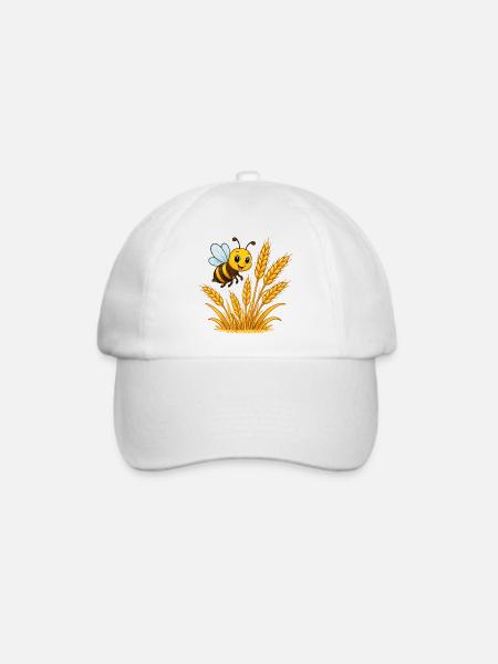 Goldene Ähren Bienen-Motiv - Baseballkappe - Weiß/Weiß