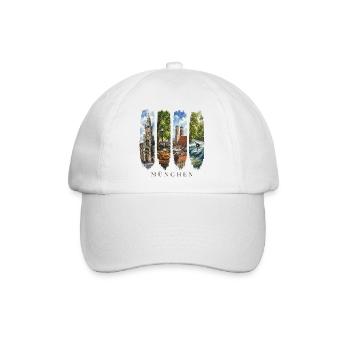 München Travel – Frauenkirche & Surfer Motiv - Baseballkappe - Weiß/Weiß - Vorne