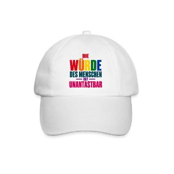 Die Würde des Menschen – Buntes Grundrechte-Motiv - Baseballkappe - Weiß/Weiß - Vorne