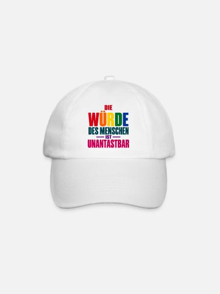 Die Würde des Menschen – Buntes Grundrechte-Motiv - Baseballkappe - Weiß/Weiß