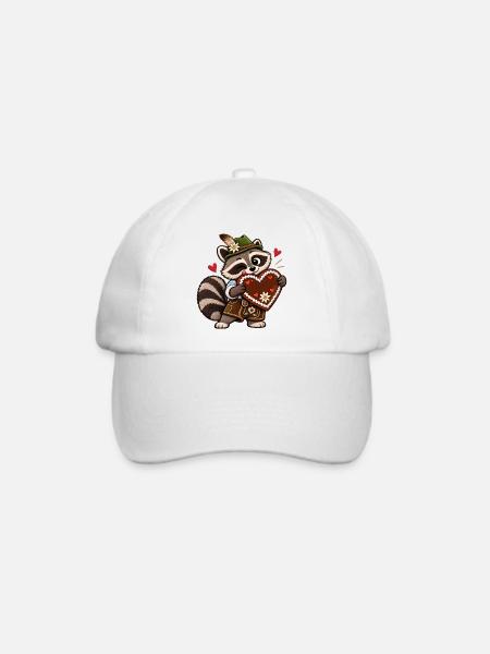 Waschbär in Tracht mit Lebkuchenherz - Baseballkappe - Weiß/Weiß