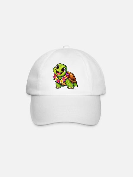 Fröhliche Schildkröte mit Hibiskus - Baseballkappe - Weiß/Weiß