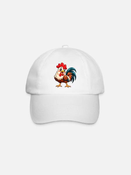 Hahn Kawaii Style – Süßer Hahn - Baseballkappe - Weiß/Weiß