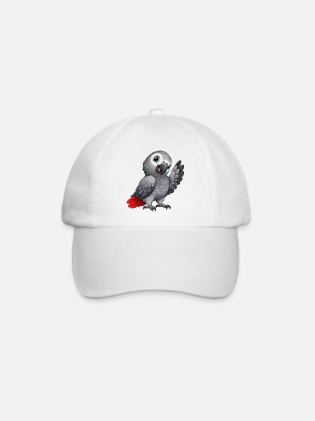 Graupapagei Kawaii Style – Süßer Papagei - Baseballkappe - Weiß/Weiß