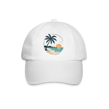 Tropical Sunset – Palme, Strand & Meer Urlaubsdesi - Baseballkappe - Weiß/Weiß - Vorne