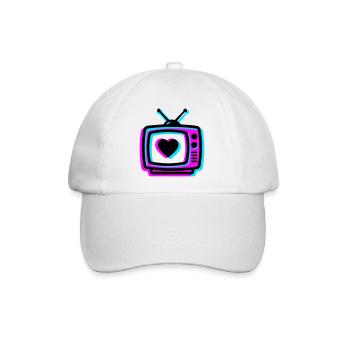 Pink TV Herz Glitch Icon - Baseballkappe - Weiß/Weiß - Vorne