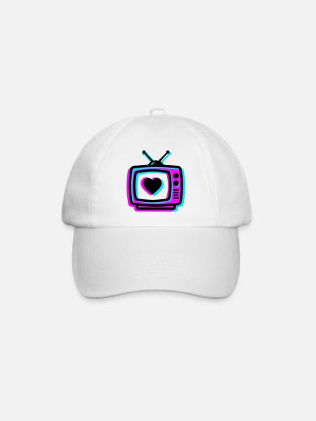 Pink TV Herz Glitch Icon - Baseballkappe - Weiß/Weiß