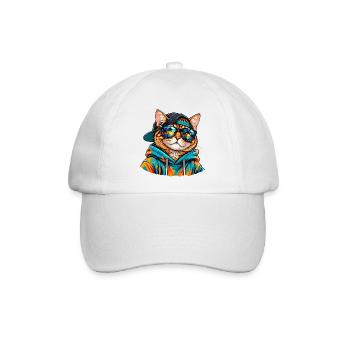 Cool Cat mit Sonnenbrille – tropische Sommerstimmung - Baseballkappe - Weiß/Weiß - Vorne