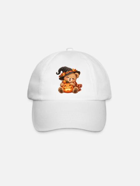 Halloween-Teddy mit Kürbis - Baseballkappe - Weiß/Weiß