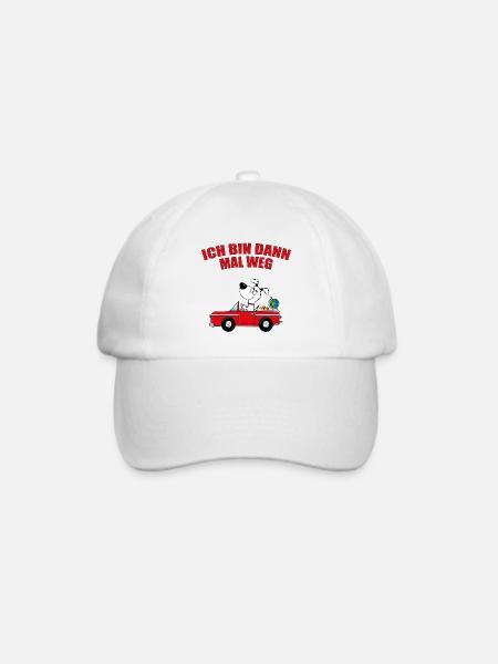 ICH BIN DANN MAL WEG - HUND - AUTO - REISE - TIER - Baseballkappe - Weiß/Weiß