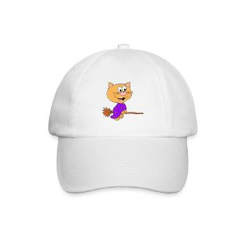 KATZE - HEXE - HEXENBESEN - TIER - KIND - BABY - Baseballkappe - Weiß/Weiß - Vorne